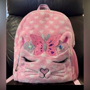 Kids Pink Plush Butterfly Backpack with Sparkle Heart Accents